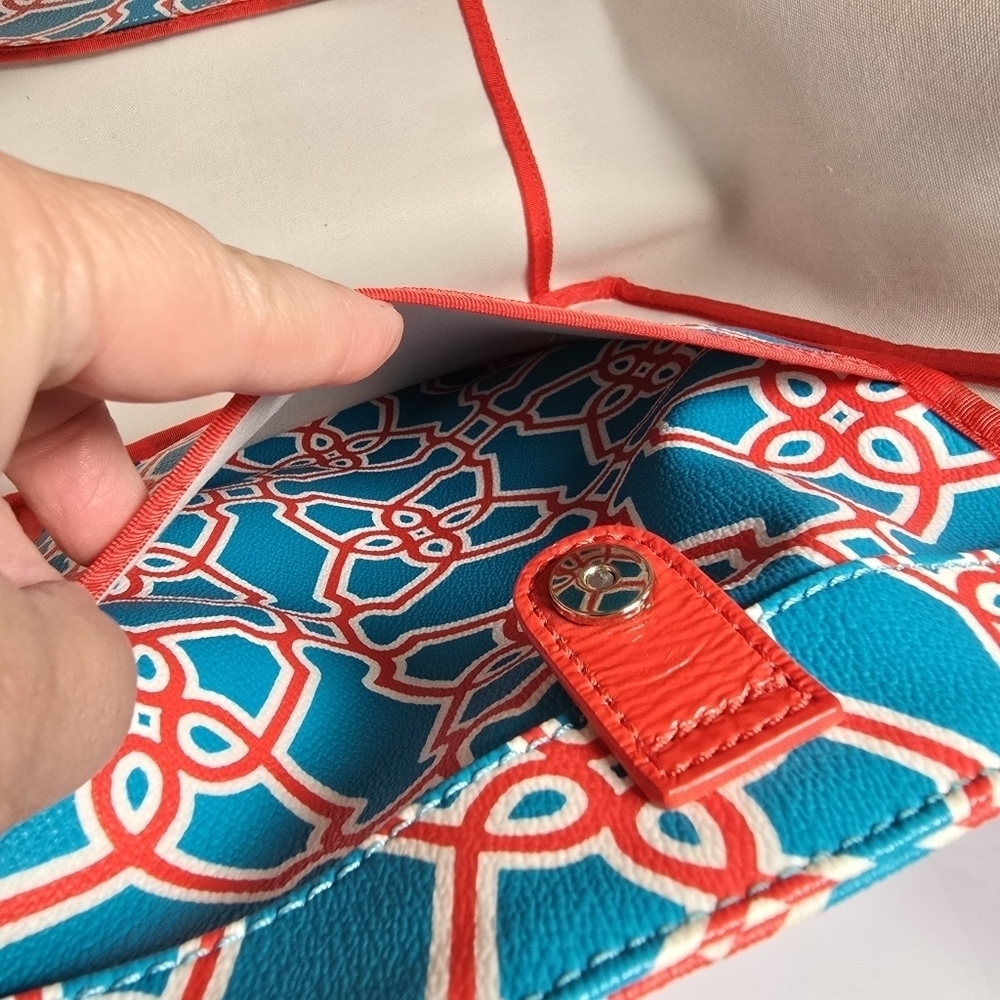 Kate Spade Moroccan Market Expandable Tote Bag In Turqouise/Flame Shoulder Bag - Picture 14 of 16
